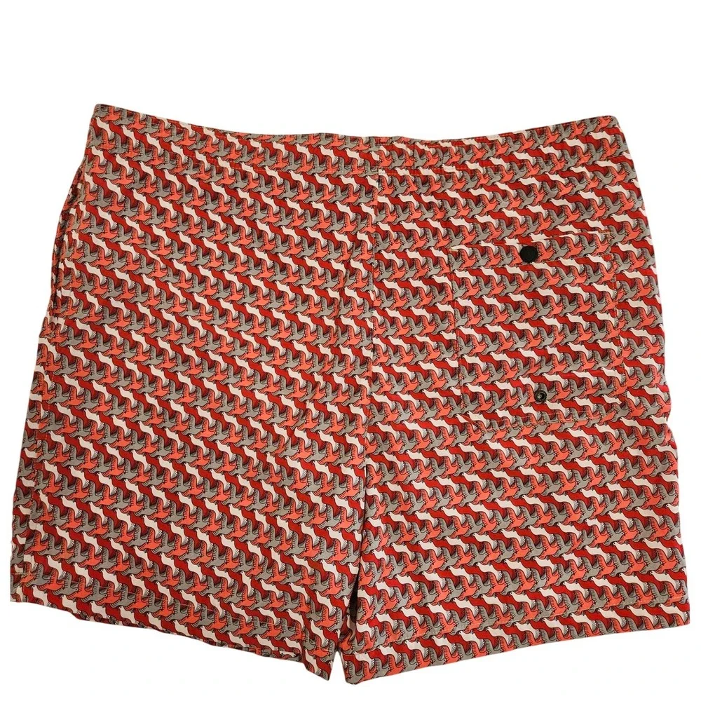 Mr. Swim Trunks Mens XXL Red Grey Bird Print Drawstring Mesh Lined 6